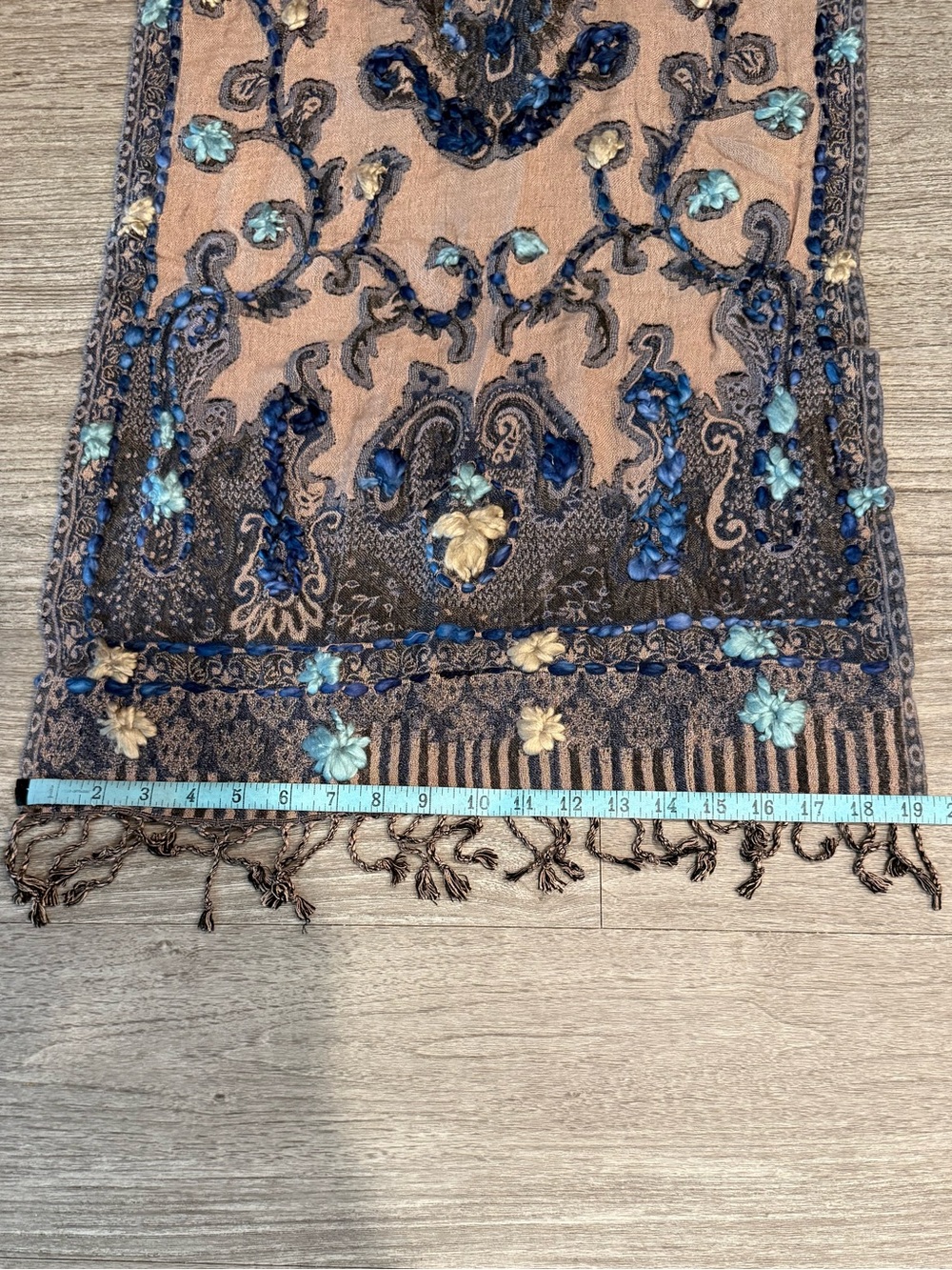 Aratta Taupe and Navy Embroidered Scarf/Runner - Picture 7 of 10